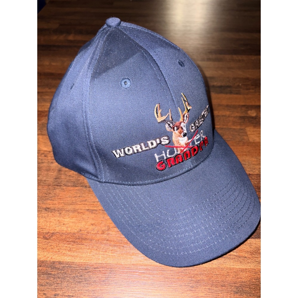 Signatures Worlds Greatest Hunter Grandpa Navy Blue Deer Buck Hat Baseball Cap